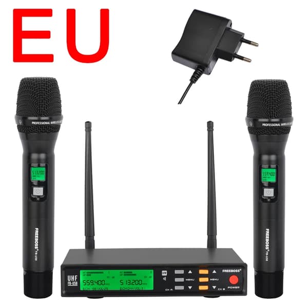 Trådlöst mikrofonssystem, 200 justerbara UHF-frekvenser, dynamisk handhållen design,EU