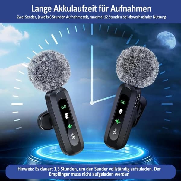 Lollanda trådløs lavalier mikrofon med støjreduktion, type-c, 8h batteri, vindafviser til podcast og live