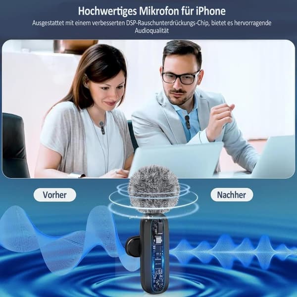 Lollanda trådløs lavalier mikrofon med støjreduktion, type-c, 8h batteri, vindafviser til podcast og live