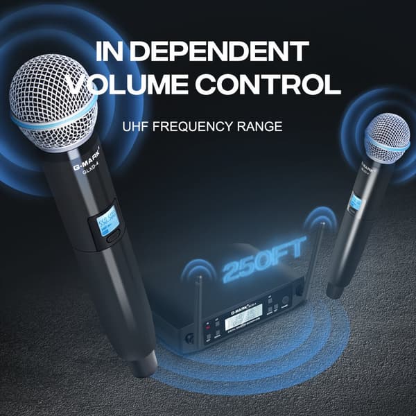 Trådløst Mikrofon System, Dual UHF Frekvenser, Automatisk Frekvenssynkronisering,EU-stik