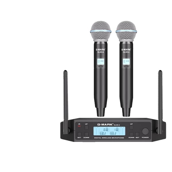 Trådløst Mikrofon System, Dual UHF Frekvenser, Automatisk Frekvenssynkronisering,EU-stik