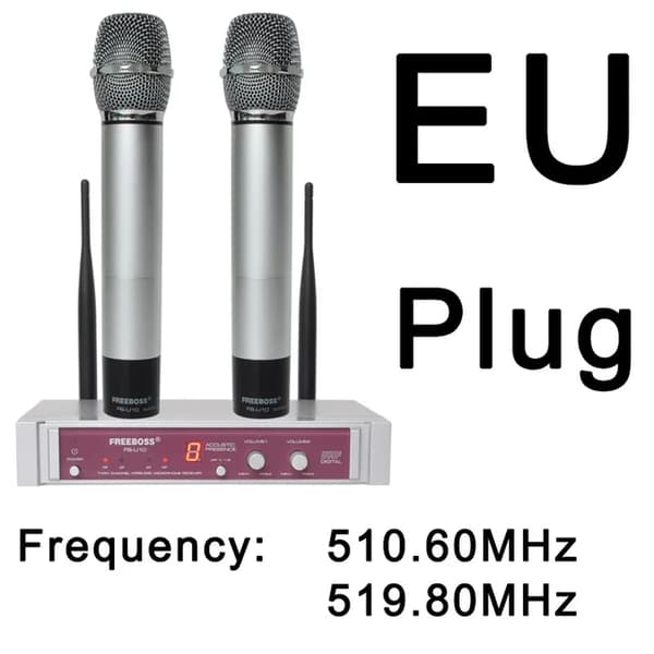 Trådlös mikrofon, dubbla handhållna, UHF-teknologi, Silver-2(5104)