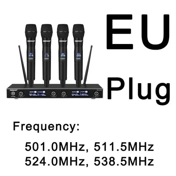 Trådlös mikrofon, UHF Fast Frekvens, 4 Kanals Trådlös, EU-kontakt 501 538