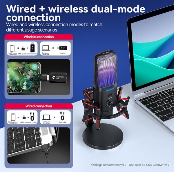 INF Dual Mode Trådløs Kablet Gaming RGB Mikrofon
