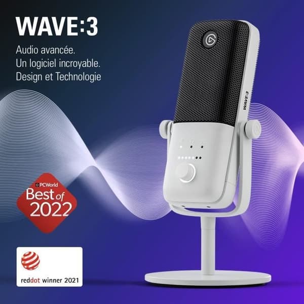 Mikrofon med USB-kondensator - Elgato - Wave:3 - Vit - Streaming - Podcast - Gaming