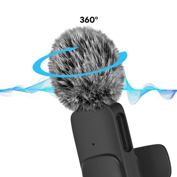Mikro lavalier trådlös Lightning 2x mikrofoner + vindskydd utomhus Svart