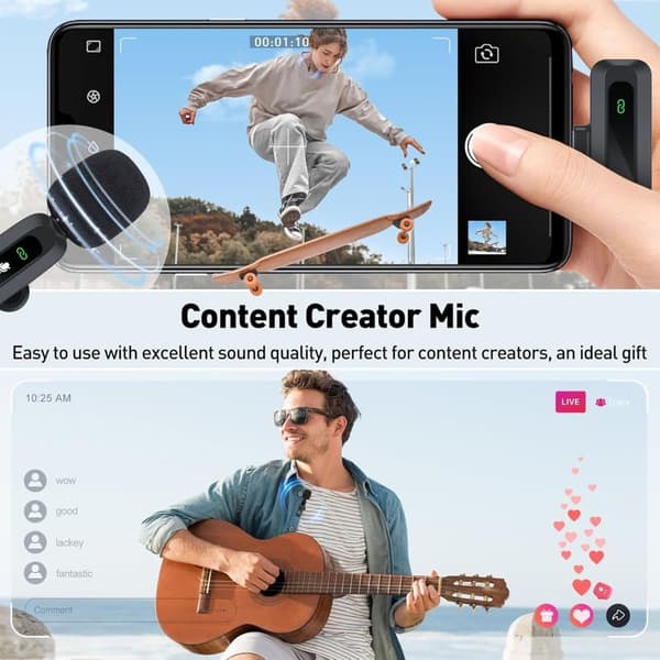 Trådløs Lavalier med LED-skærm – Mini Lavalier Mic til iPhone/Android, perfekt til video, vlog, TikTok, YouTube