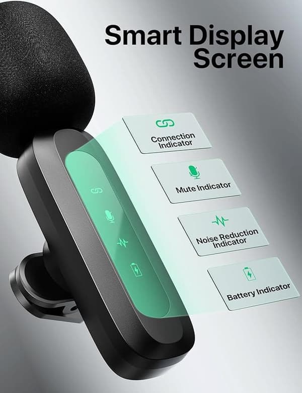 Trådløs Lavalier med LED-skærm – Mini Lavalier Mic til iPhone/Android, perfekt til video, vlog, TikTok, YouTube