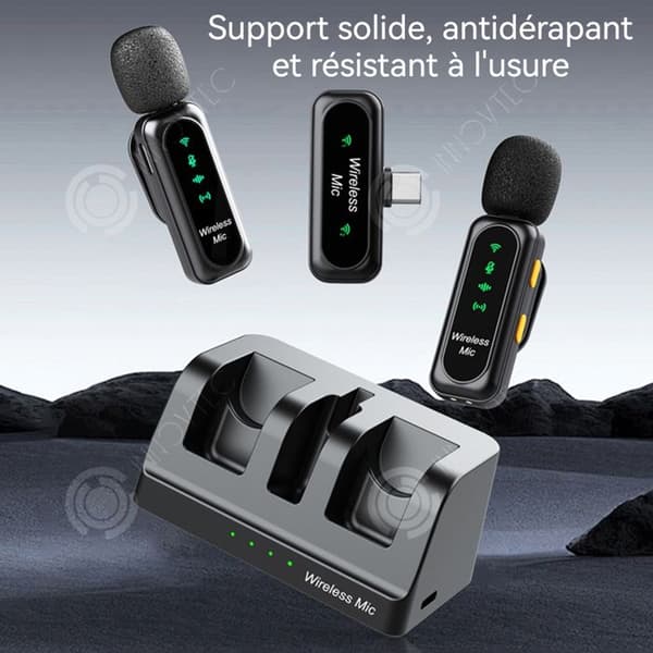 INN Micro trådlös lavalier 2,4 GHz med två mikrofoner, intelligent brusreducering och ljudabsorberande mikrofon med magnetisk fäste