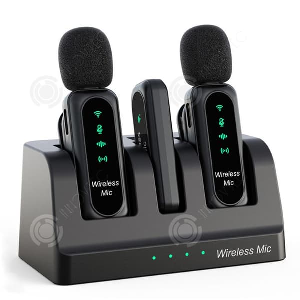 INN Micro trådlös lavalier 2,4 GHz med två mikrofoner, intelligent brusreducering och ljudabsorberande mikrofon med magnetisk fäste