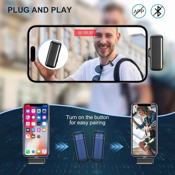 OBOSOE 2-Pack Trådlös Lavalier Mikrofon med Laddningsetui – 3-i-1 Mini Mic för iPhone/Android, Video, Vlogg, TikTok, YouTube