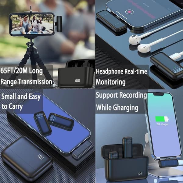 OBOSOE 2-Pack Trådlös Lavalier Mikrofon med Laddningsetui – 3-i-1 Mini Mic för iPhone/Android, Video, Vlogg, TikTok, YouTube