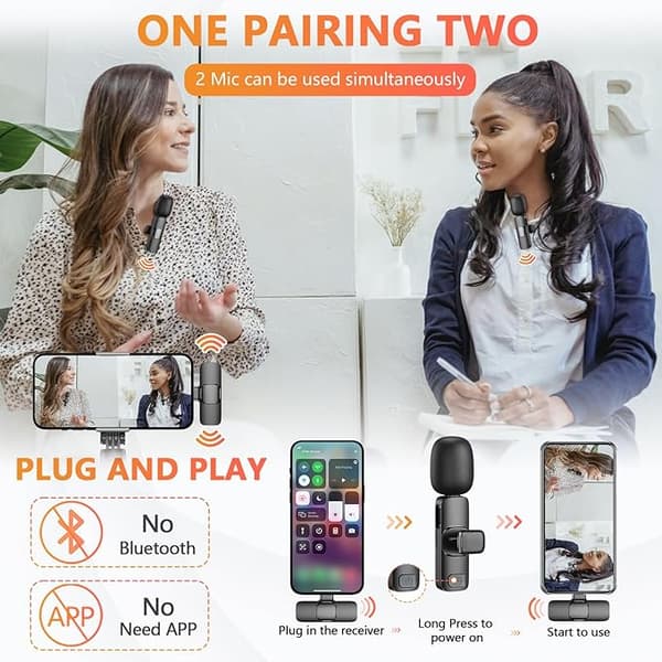 OBOSOE Trådløs Lavalier-mikrofon - Lightning & USB-C – Minimikrofon til iPhone/Android, video, TikTok, Vlog, YouTube
