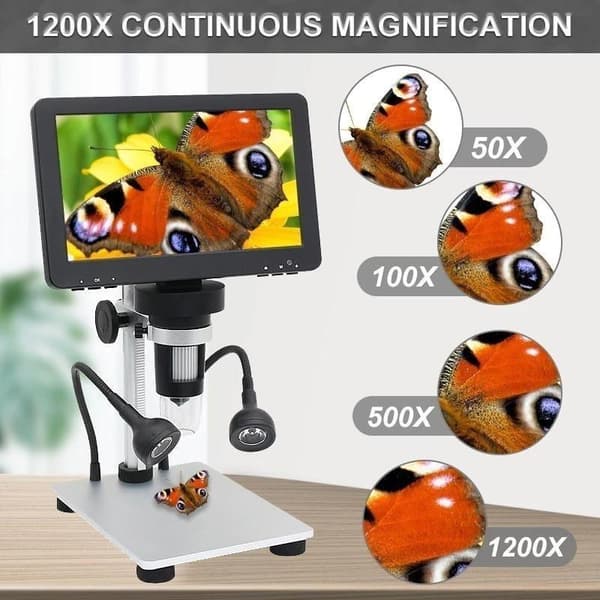 1200X 7" LED HD-skärm multifunktionellt digitalt mikroskop, med metall lyftbas