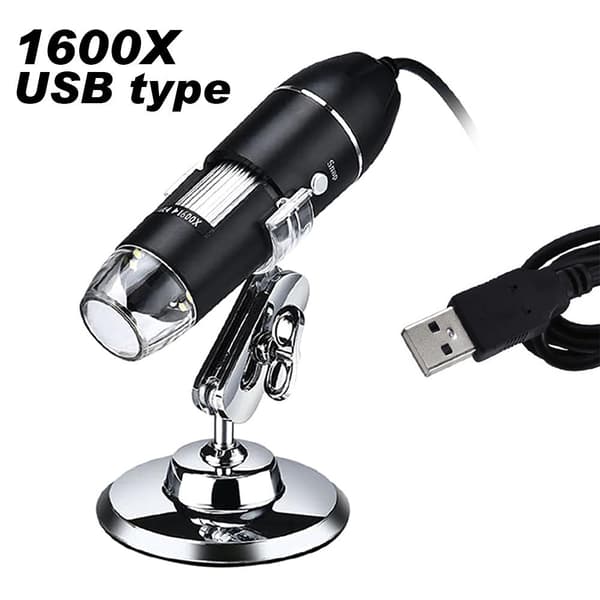 1600X 2MP bärbar handhållen HD digitalt mikroskop med stativ, USB-gränssnitt och 8 justerbara LED-lampor, bred applikation