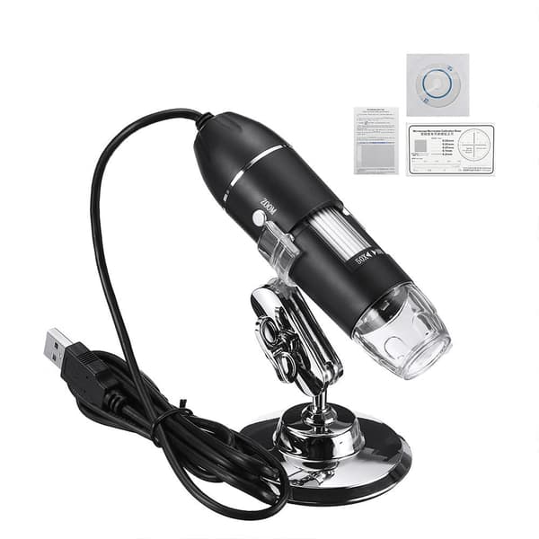 1600X 2MP bärbar handhållen HD digitalt mikroskop med stativ, USB-gränssnitt och 8 justerbara LED-lampor, bred applikation