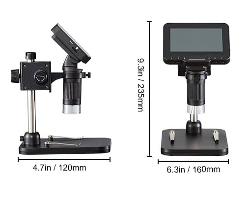 50-1000X 0-50mm fokusområde digitalt mikroskop med foto/videofunktion, 4,3" skärm, stödjer PC-anslutning, genomtänkta detaljer