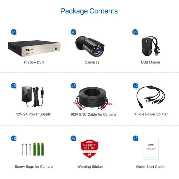 Valvontakamerajärjestelmä, H265+ pakkaus, 5MP Lite HD-TVI tallennin, , 1T, 8CH DVR x 8 Cameras