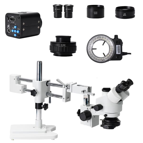 3,5X 90X Simul-Focal Double Boom Stand Trinocular Stereo Zoom Mikroskop 24MP 4K HDMI Kamera 56 LED Ljusmikroskop