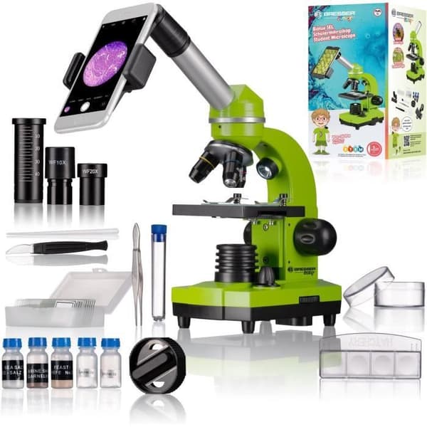 BIOLUX SEL studentmikroskop - BRESSER JUNIOR - 40x-1600x förstoring - experimentsats - grön Grön