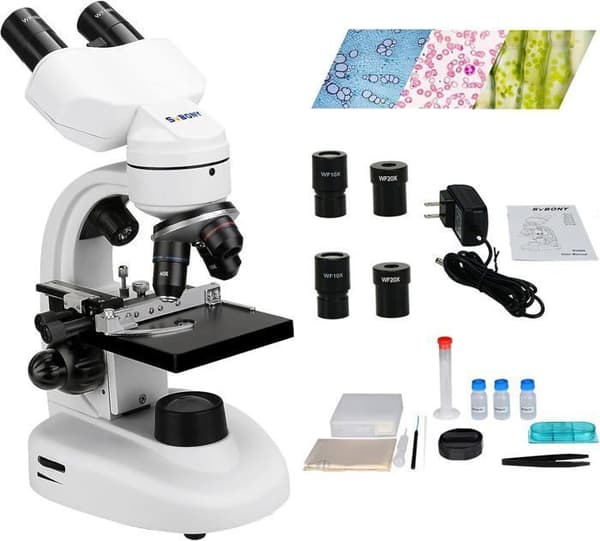 SVBONY SV605 Mikroskop Binokulär Komposit 80X-1600X, Mekanisk Dubbel-Lagers Mikroskop Kit, för Vuxna, Tonåringar