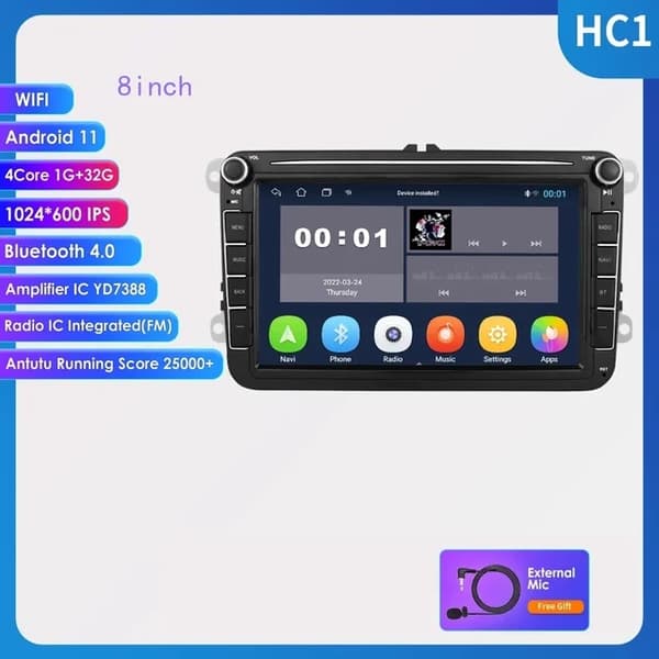 Bil stereo, Android Auto kompatibilitet, GPS navigation, 8INCH S4