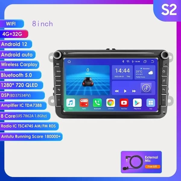 Bil stereo, Android Auto kompatibilitet, GPS navigation, 8INCH S4