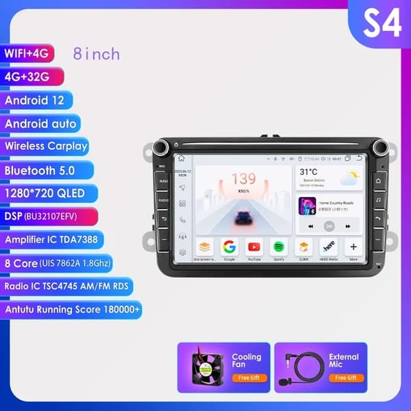 Bilstereo, Android Auto-kompatibilitet, GPS-navigation, 8TUM S4