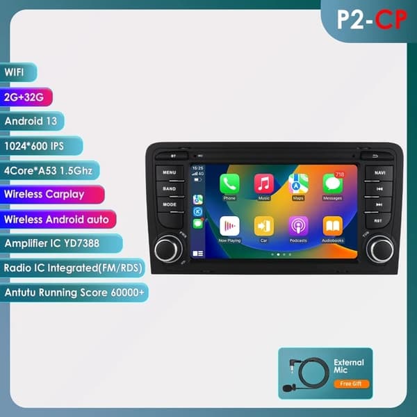 Carplay Android Autoradio, 4G-forbindelse, multimedie videospiller, S4 (8Core 4G 32G)