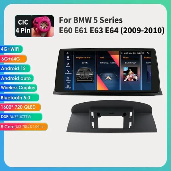 Carplay Android -autoradio, 4G-yhteys, monimediasoitin, E60 09-10 4G 32G CIC
