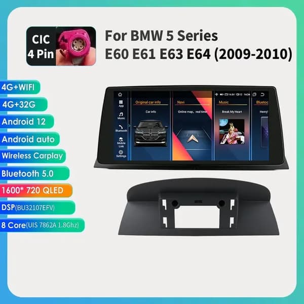 Carplay Android -autoradio, 4G-yhteys, monimediasoitin, E60 09-10 4G 32G CIC