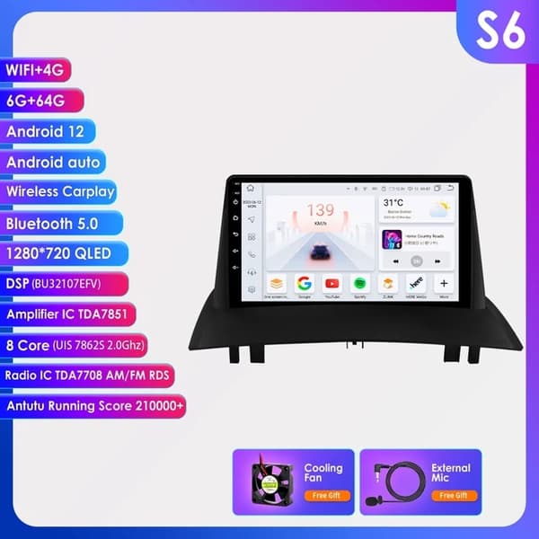 Autosoitin, Android 12, Carplay-integrointi, S1-3G 32G-8cores