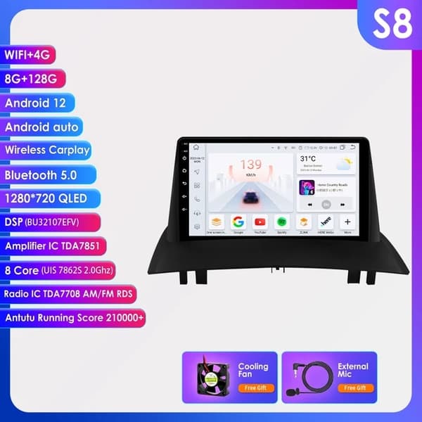 Autosoitin, Android 12, Carplay-integrointi, S1-3G 32G-8cores