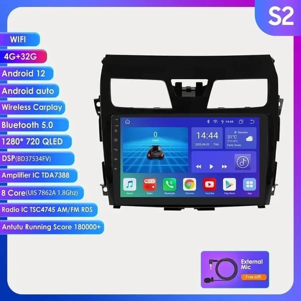 Auton monimedia soitin, Android 12, 4G-yhteys, GPS-navigointi, S1-3G 32G-8cores
