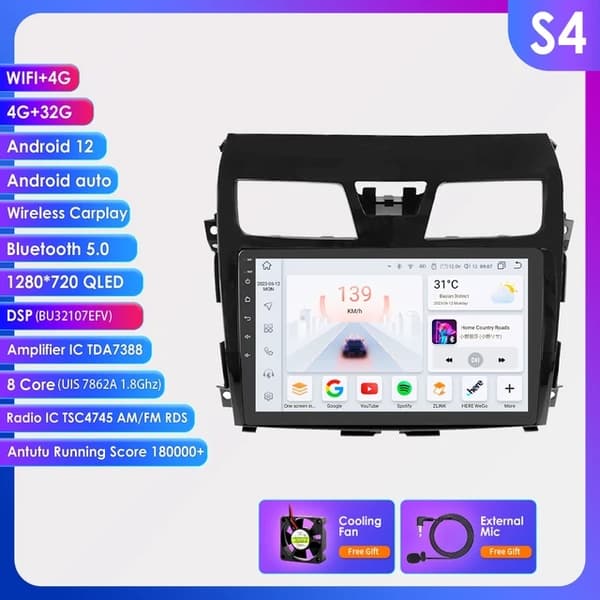 Auton monimedia soitin, Android 12, 4G-yhteys, GPS-navigointi, S1-3G 32G-8cores