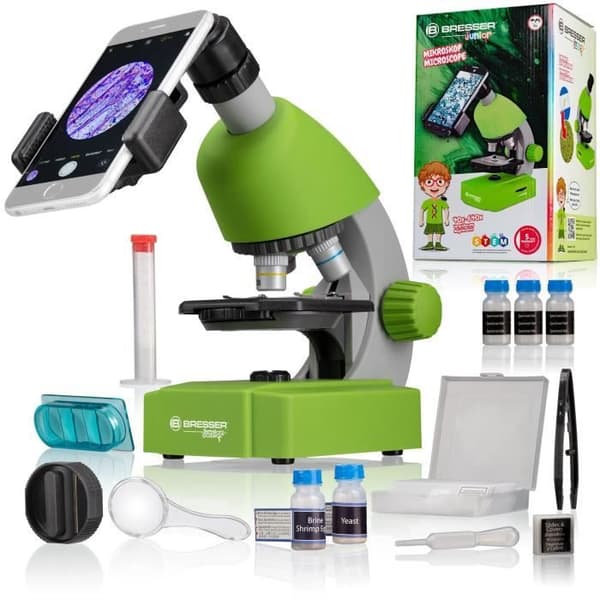 Mikroskop 40x-640x - BRESSER JUNIOR - LED-belysning - experimentsats - grön Vihreä