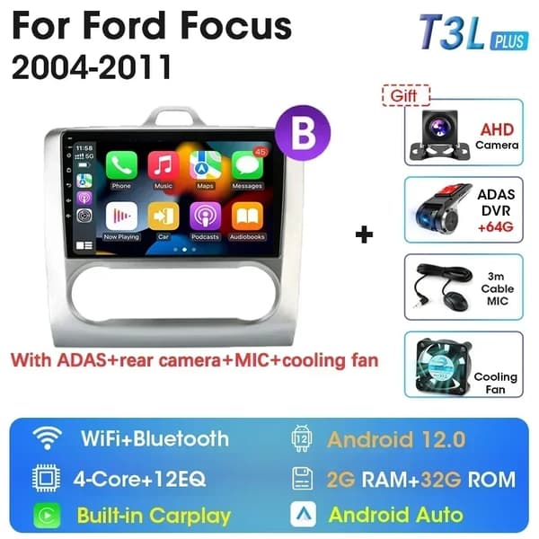 Bilradio, Android 12-kompatibilitet, GPS-navigation, T10-1(A)-MIC-CAM-DVR