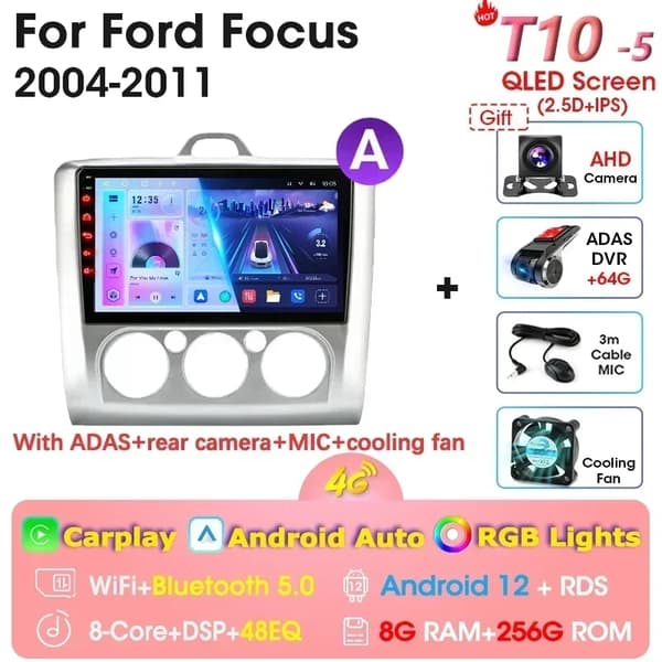 Autosoitin, Android 12 -yhteensopivuus, GPS-navigointi, T10-1(A)-MIC-CAM-DVR