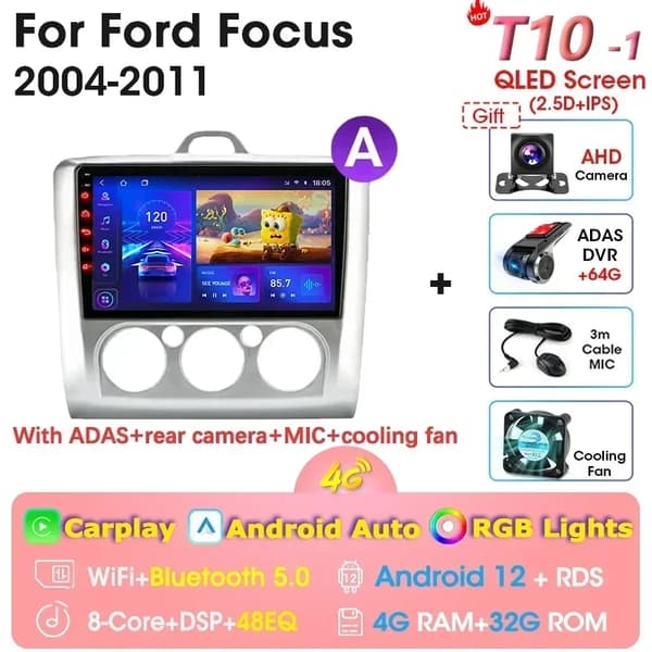 Autosoitin, Android 12 -yhteensopivuus, GPS-navigointi, T10-1(A)-MIC-CAM-DVR
