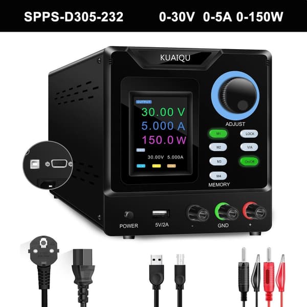Laboratoriovirtalähde, ohjelmoitava muistitoiminto, RS-232 USB -tiedonsiirtoliitäntä, D3010-232-Musta, AC 220V