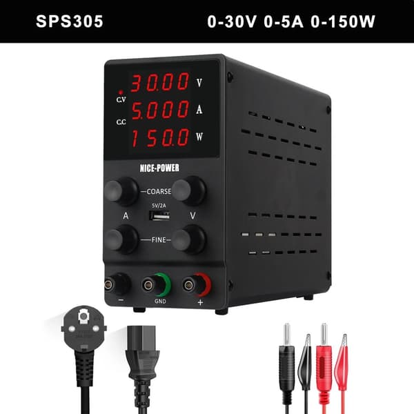 Laboratoriovirtalähde, ohjelmoitava muistitoiminto, RS-232 USB -tiedonsiirtoliitäntä, D3010-232-Musta, AC 220V