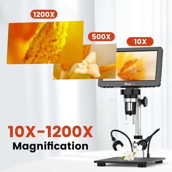 DM9 Pro HDMI-yhteensopiva digitaalinen mikroskooppi 7 tuuman IPS-näyttömikroskoopit 1200X koko kolikkonäkymä 16 megapikselin juotosmikroskooppi
