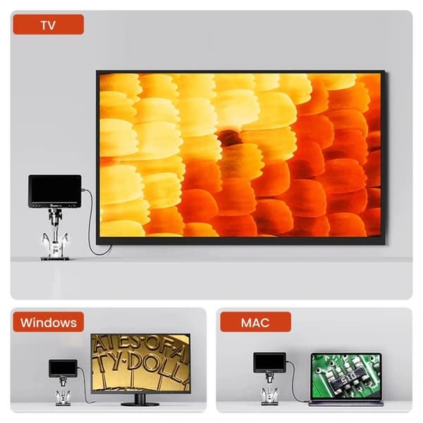 DM9 Pro HDMI-yhteensopiva digitaalinen mikroskooppi 7 tuuman IPS-näyttömikroskoopit 1200X koko kolikkonäkymä 16 megapikselin juotosmikroskooppi