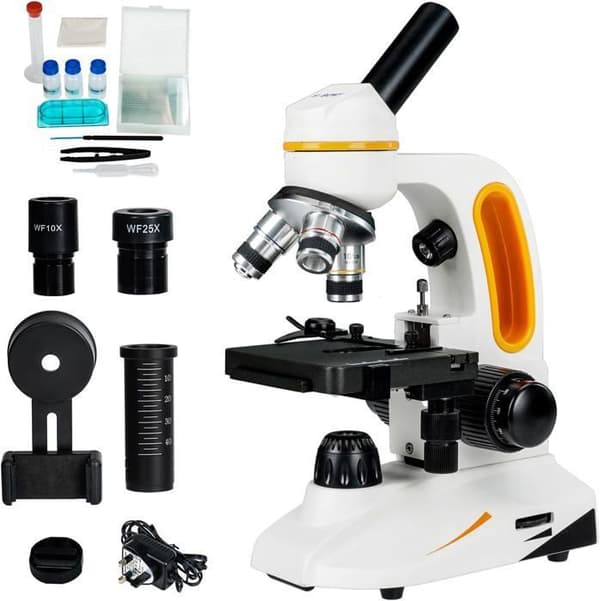 Svbony SM202 Mikroskop, 80X-2000X Förstoringsbiologiskt Mikroskop, Dubbel LED-belysning med avtagbar skala, för Laboratorier