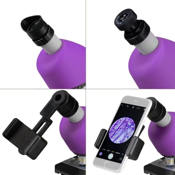 Mikroskop 40x-640x - BRESSER JUNIOR - LED-belysning - experimentsats - lila