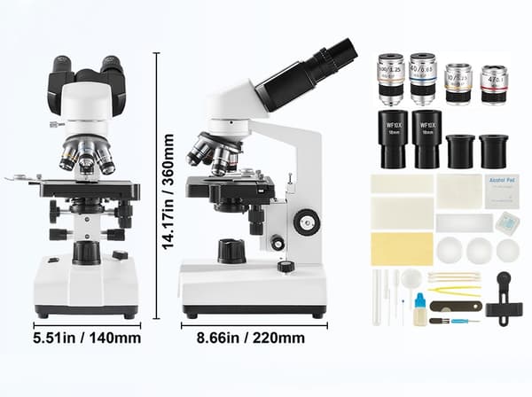 40-2500X binokulärt sammansatt mikroskop med LED-belysning, högupplöst bildbehandling, precisionsfokus, kompletta tillbehör