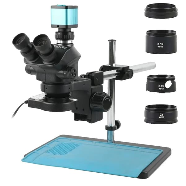 Trinokulärt stereomikroskop, 7X-50X förstoring, 110 mm arbetsavstånd,48MP 4K-set