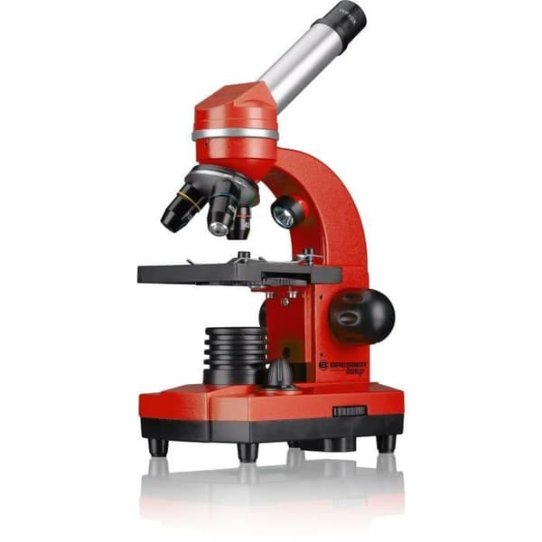 BIOLUX SEL studentmikroskop - BRESSER JUNIOR - 40x-1600x förstoring - experimentsats - röd