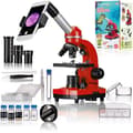 Miniatyrbild 1 av 5: BIOLUX SEL studentmikroskop - BRESSER JUNIOR - 40x-1600x förstoring - experimentsats - röd