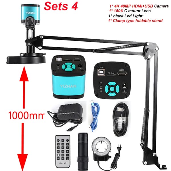 Elektronik Loddemikroskop, 13MP HDMI Kamera, 150X C Mount Linse,48 MP sæt 4